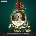 Clear acrylic photo ornament with dog photo and name (sample mockup)
