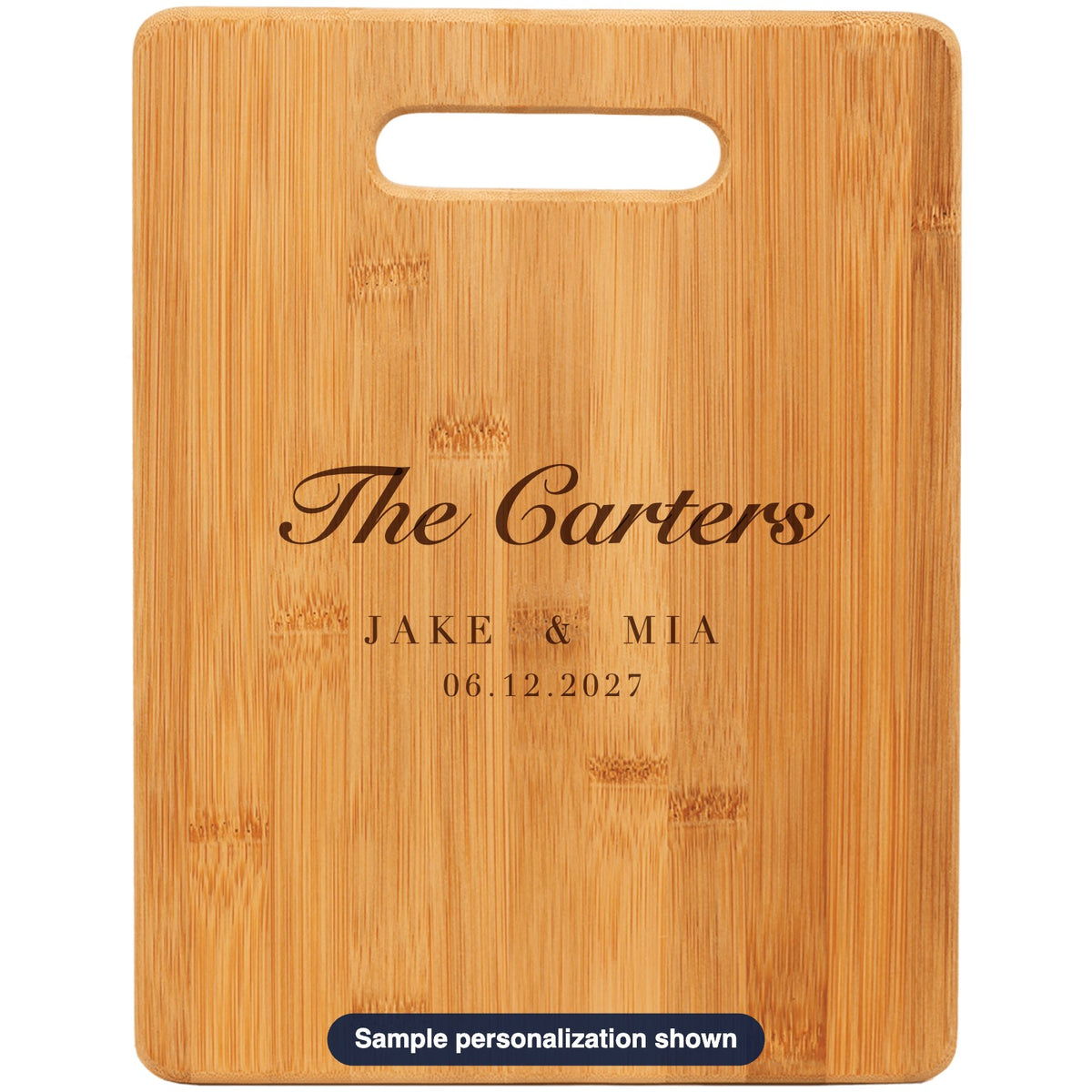 Personalized Bamboo Cutting Board with sample personalization (mockup)