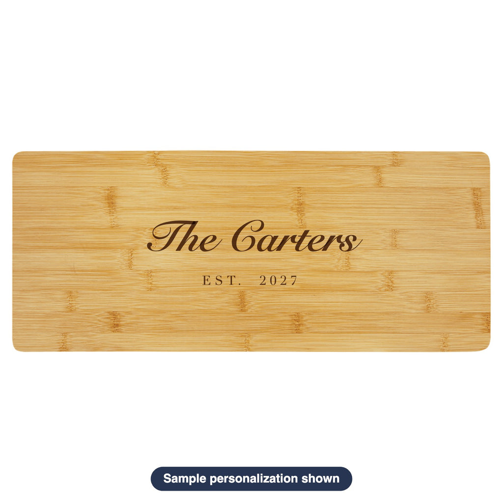 Engraved Bamboo Charcuterie Board with sample personalization (mockup)