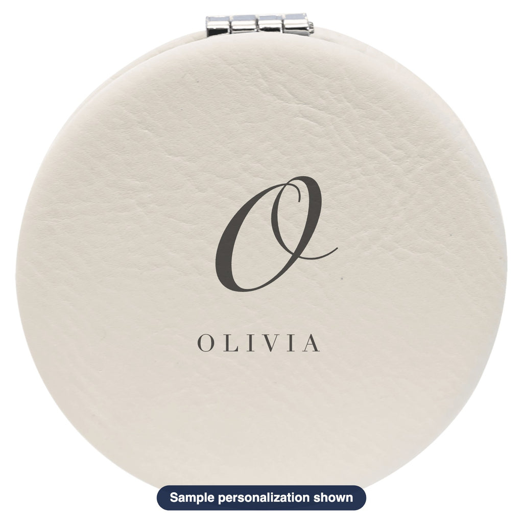 Engraved Leatherette Compact Mirror with sample personalization (mockup)