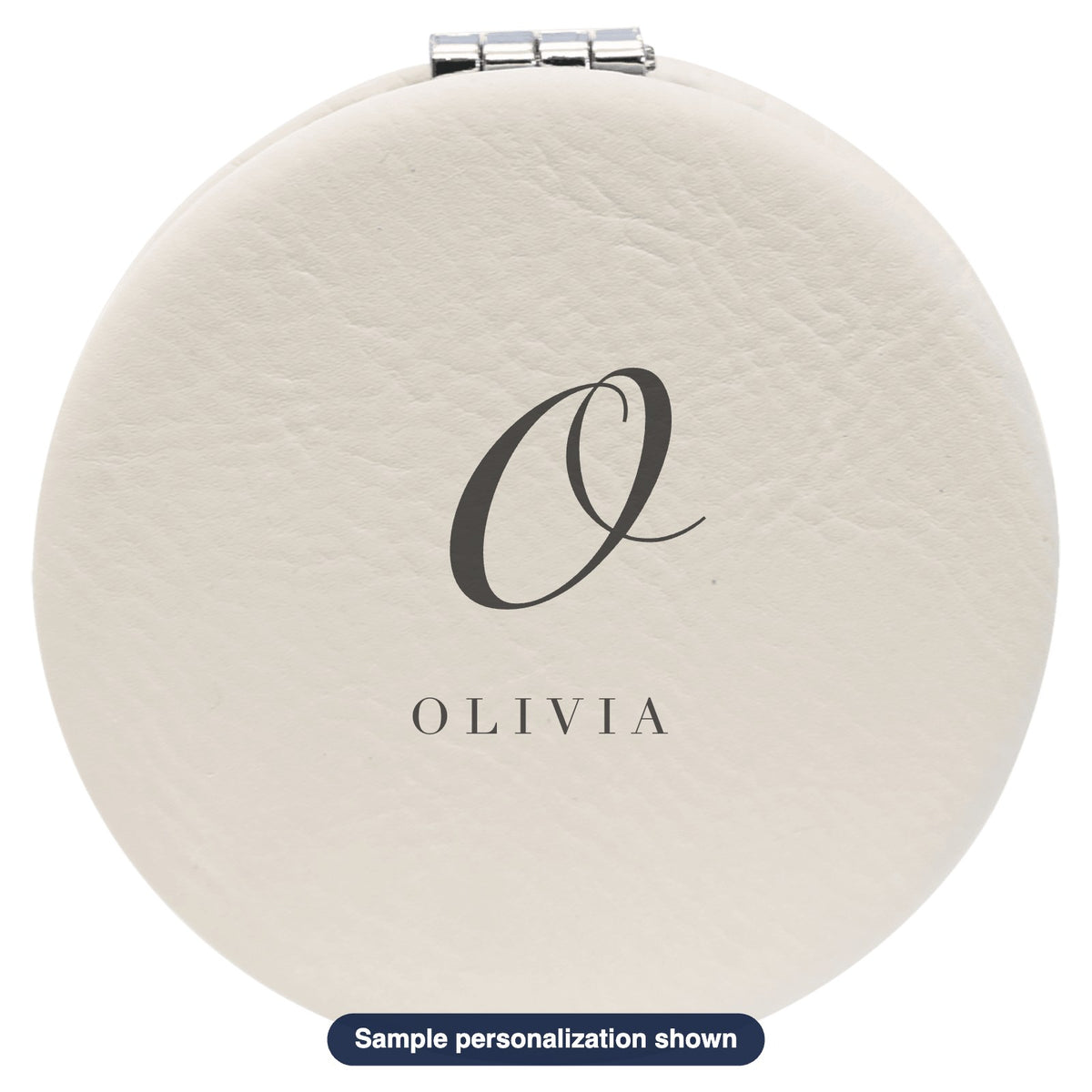Engraved Leatherette Compact Mirror with sample personalization (mockup)