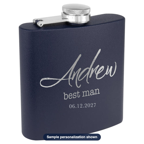 Engraved Groomsman Flask with sample personalization (mockup)