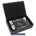 Engraved Leatherette Flask Gift Set with sample personalization (mockup)