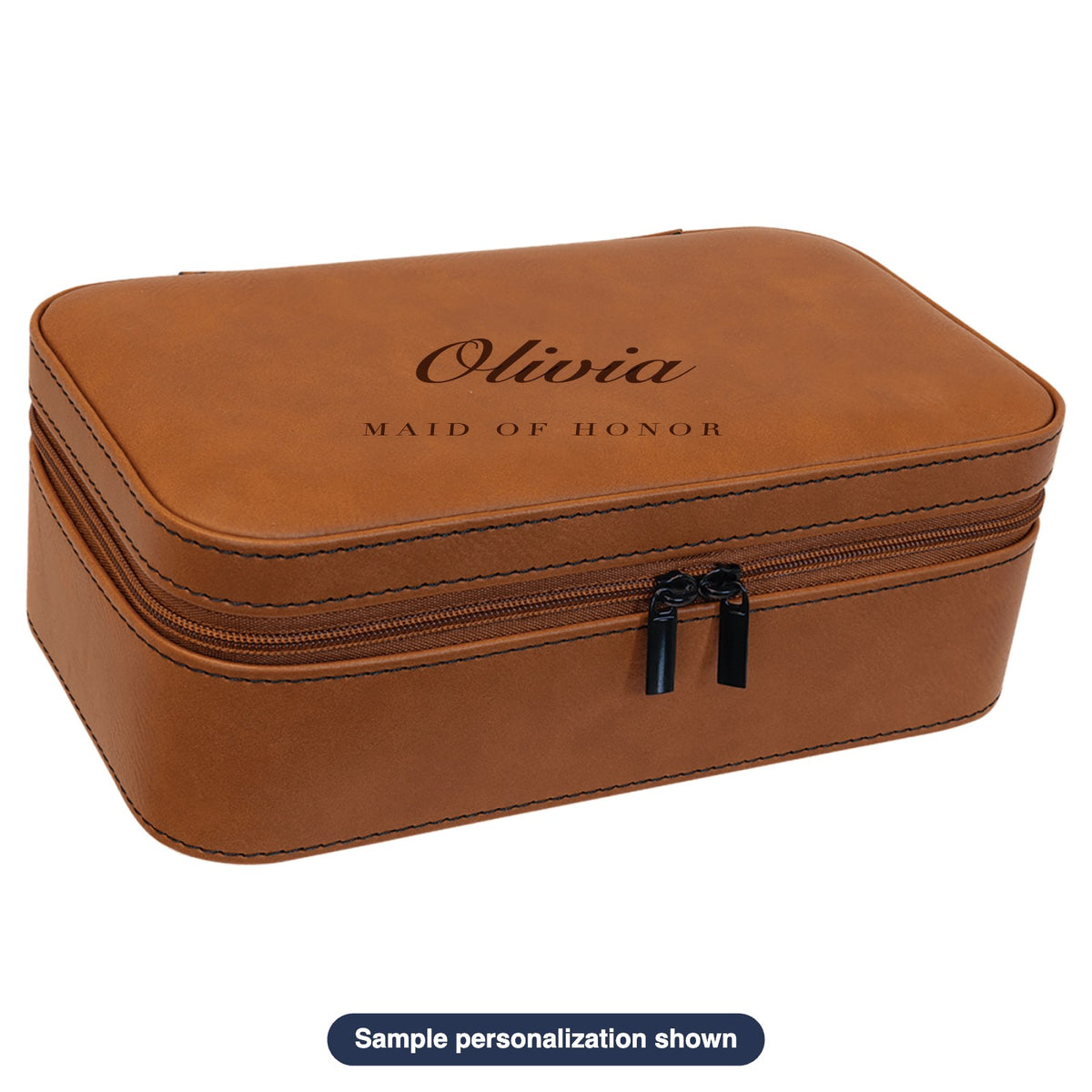 Engraved Leatherette Jewelry Box with sample personalization (mockup)