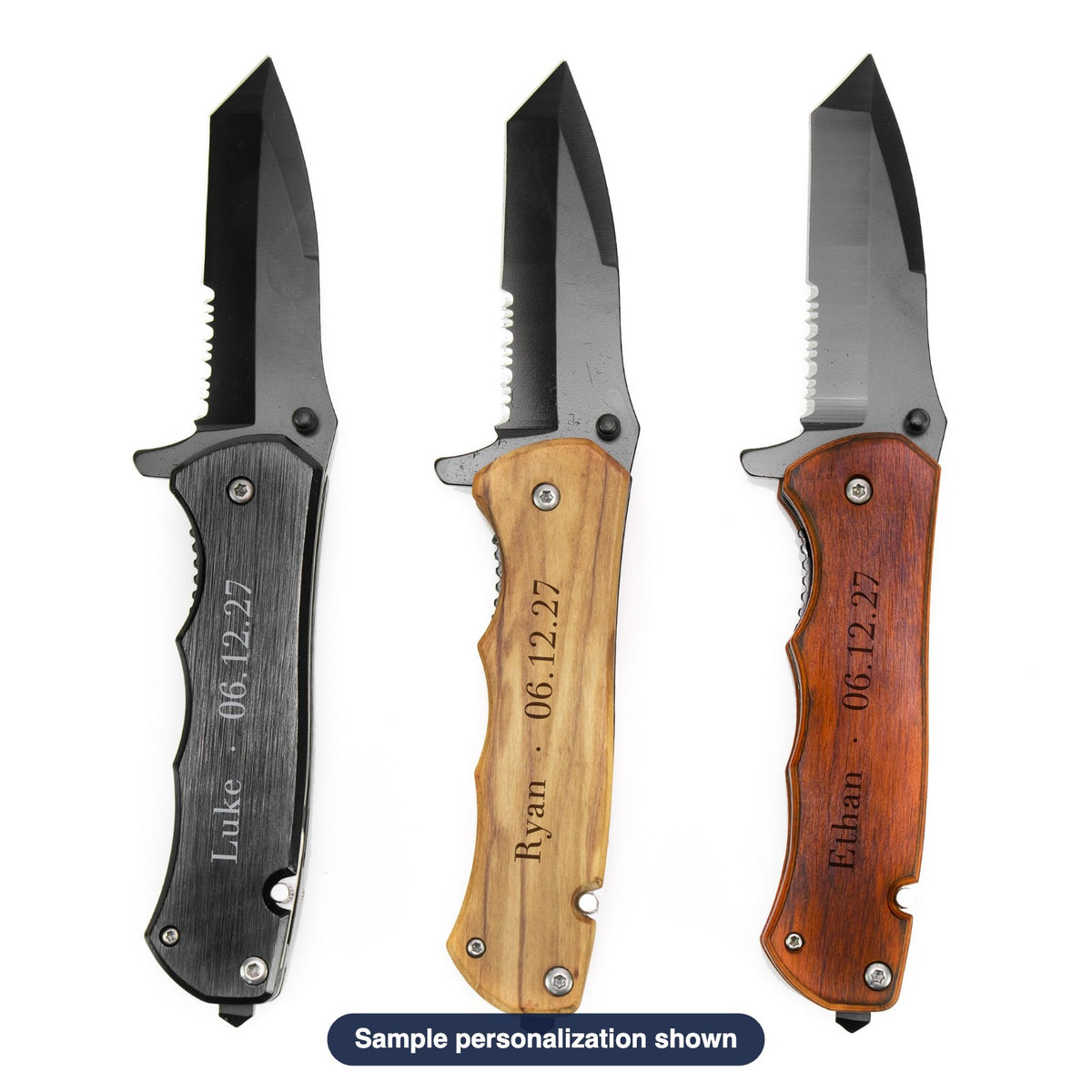 Engraved Folding Pocket Knife with sample personalization (mockup)
