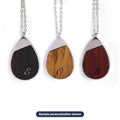 Engraved Wood Pendant Necklace with sample personalization (mockup)