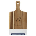 Engraved Acacia & Marble Paddle Cutting Board with sample personalization (mockup)