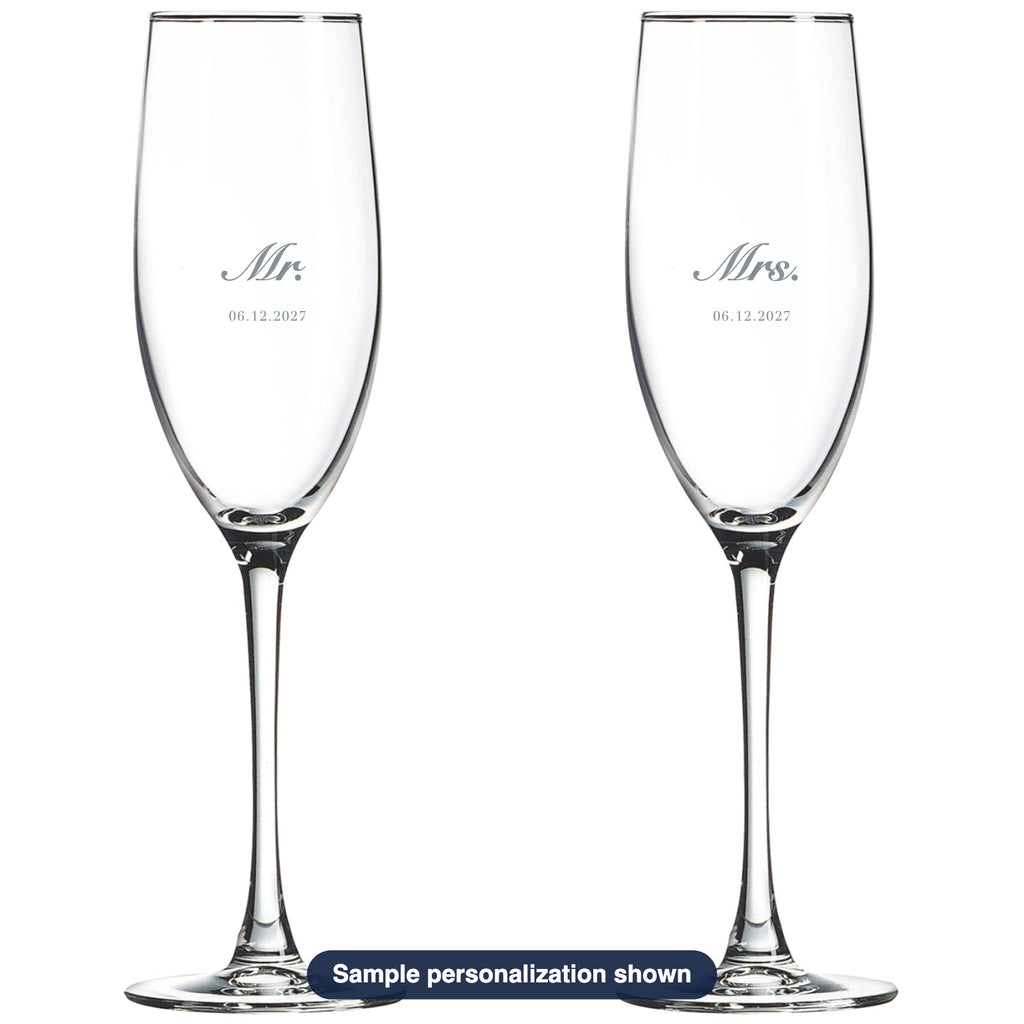Engraved Toasting Flutes with sample personalization (mockup)