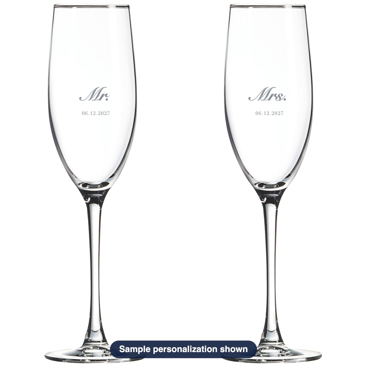 Engraved Toasting Flutes with sample personalization (mockup)