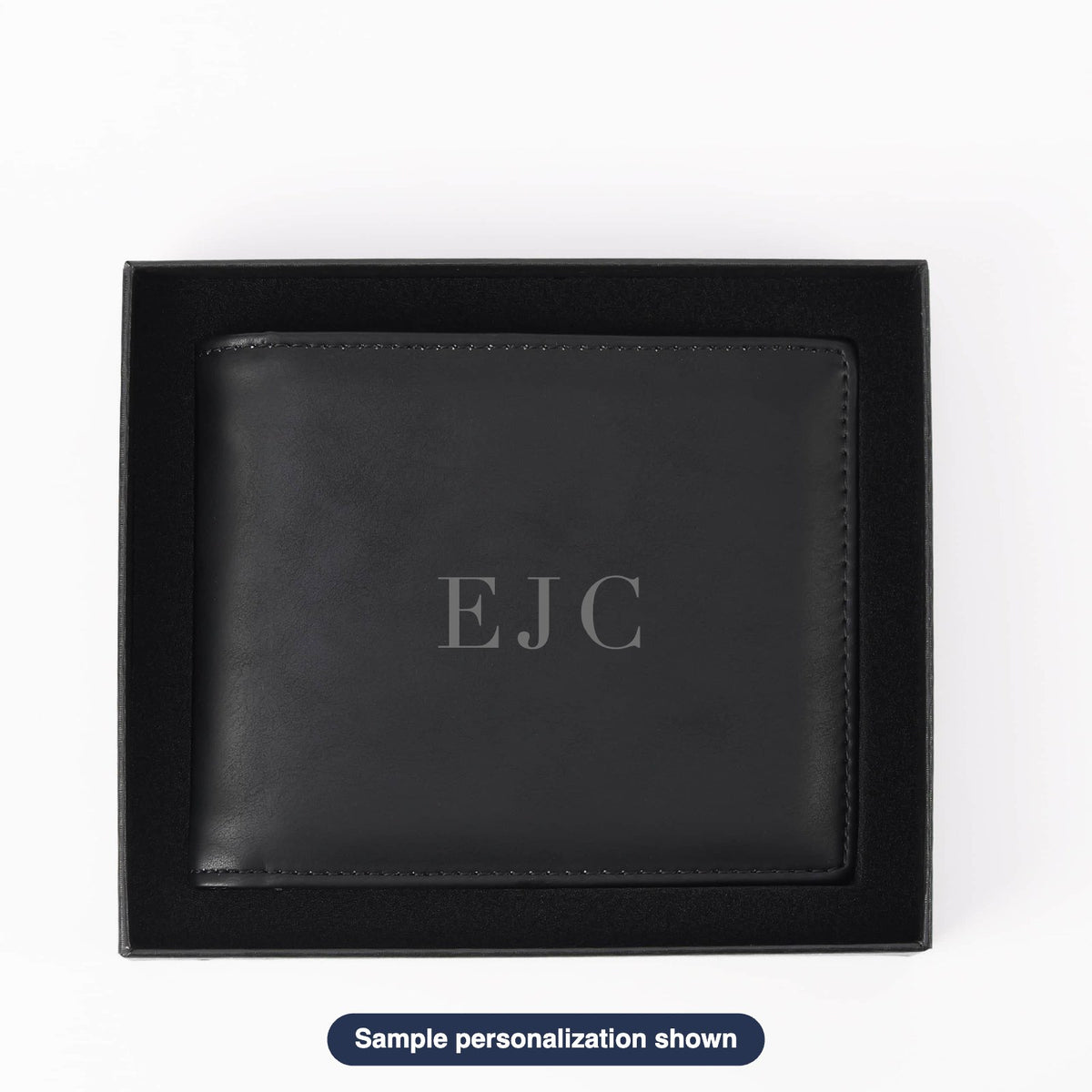 Engraved Leatherette Bifold Wallet with sample personalization (mockup)