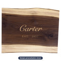 Engraved Black Walnut Charcuterie Board with sample personalization (mockup)