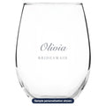 Engraved Stemless Wine Glass with sample personalization (mockup)