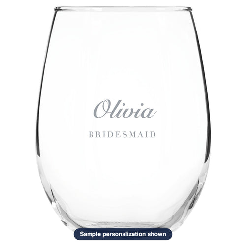 Engraved Stemless Wine Glass with sample personalization (mockup)