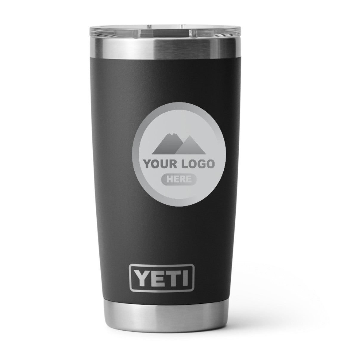 YETI 20 oz Rambler tumbler in Black, laser engraved with a sample logo