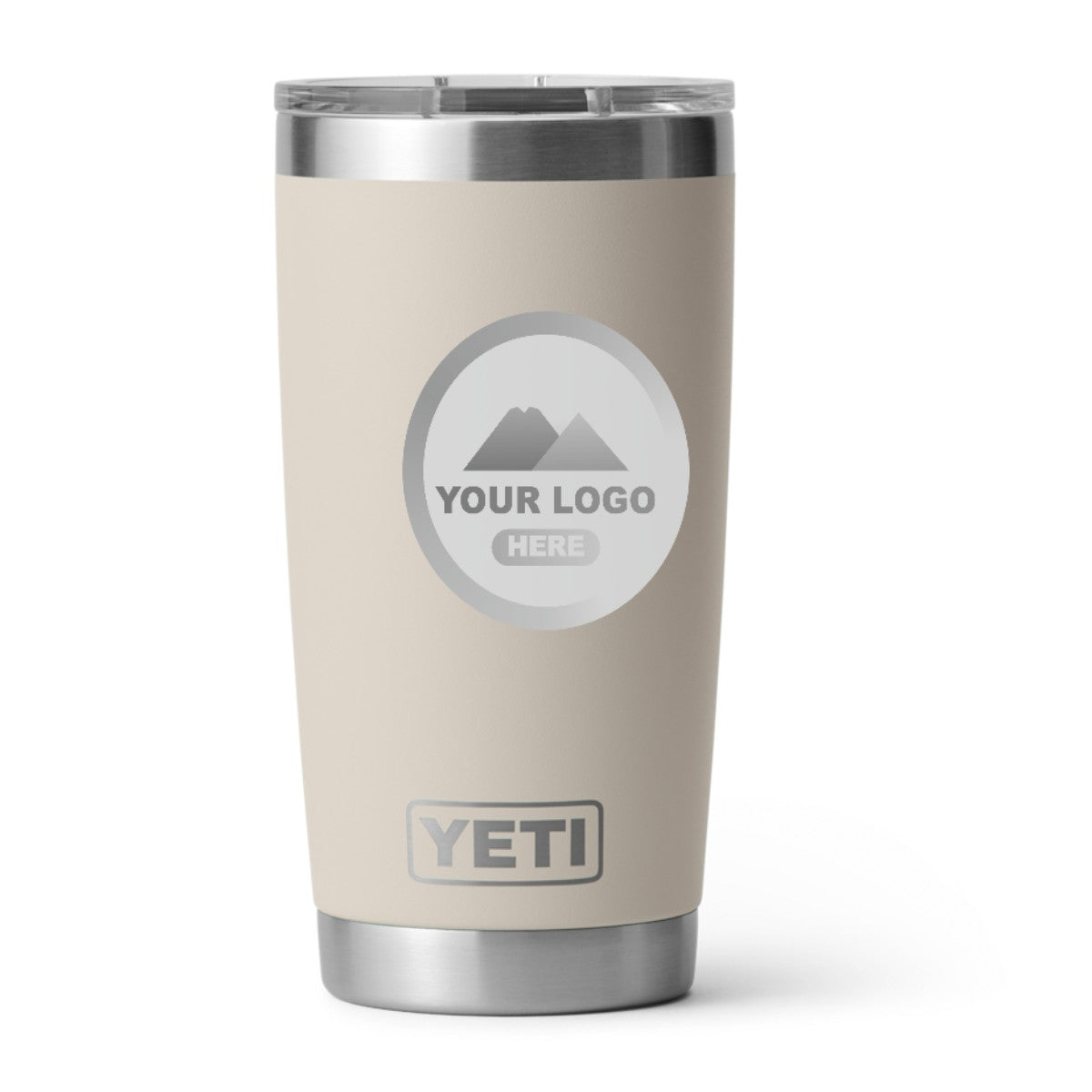 YETI 20 oz Rambler tumbler in Cape Taupe, laser engraved with a sample logo