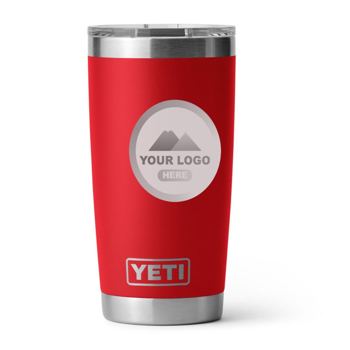 YETI 20 oz Rambler tumbler in Red, laser engraved with a sample logo