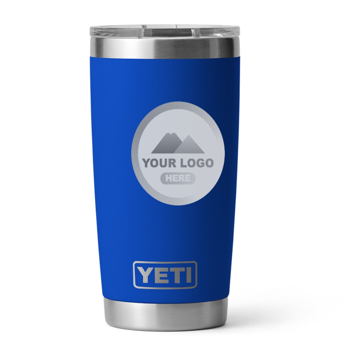 YETI 20 oz Rambler tumbler in Royal Blue, laser engraved with a sample logo