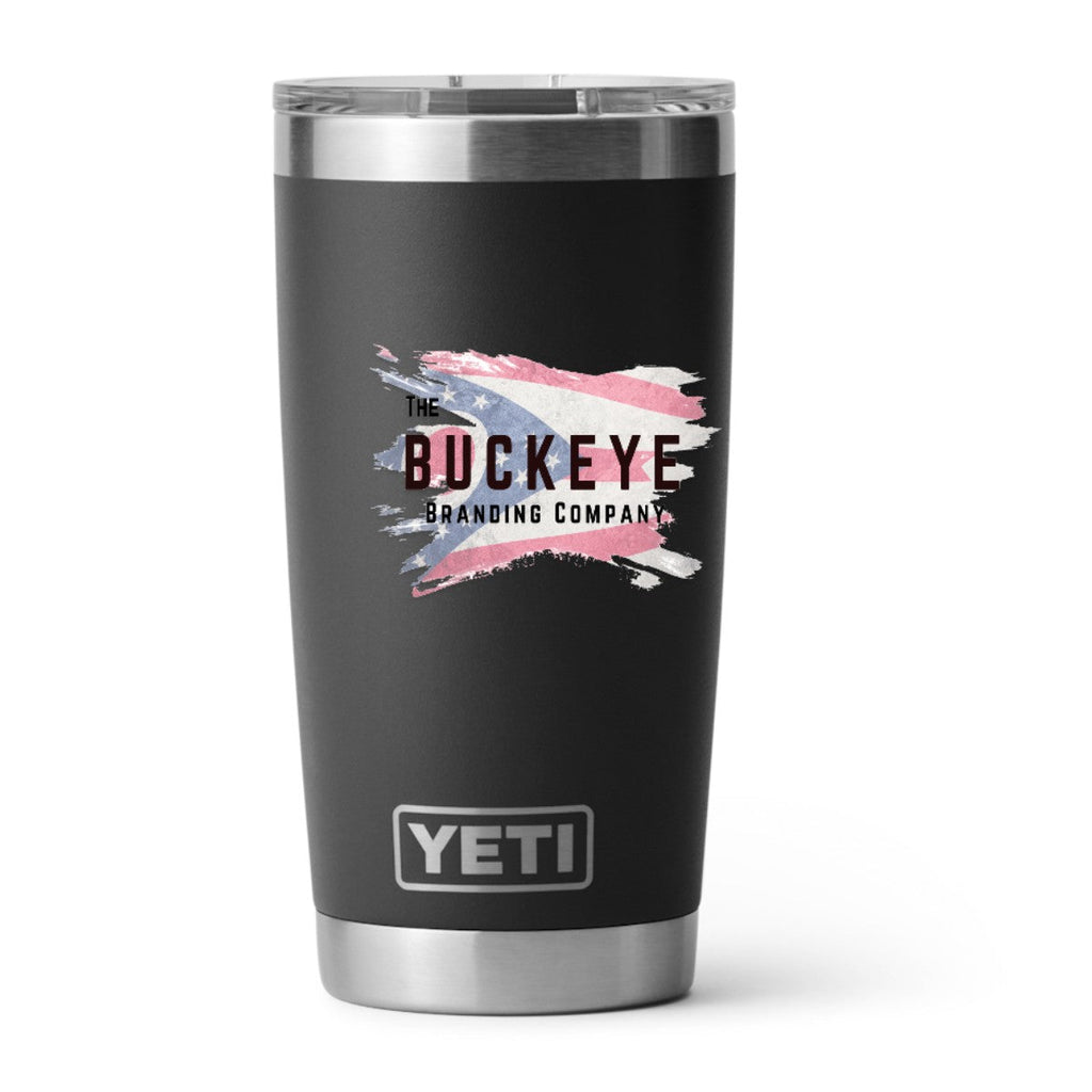 YETI Rambler 20 oz. tumbler in Black, UV printed with a full-color sample logo