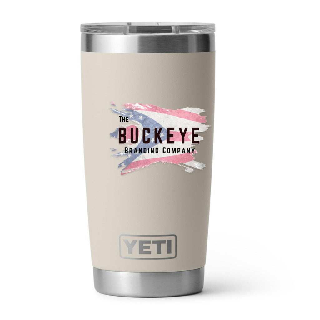 YETI Rambler 20 oz. tumbler in Cape Taupe, UV printed with a full-color sample logo