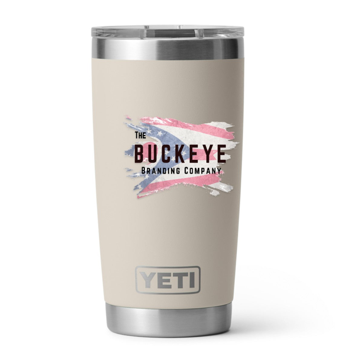 YETI Rambler 20 oz. tumbler in Cape Taupe, UV printed with a full-color sample logo