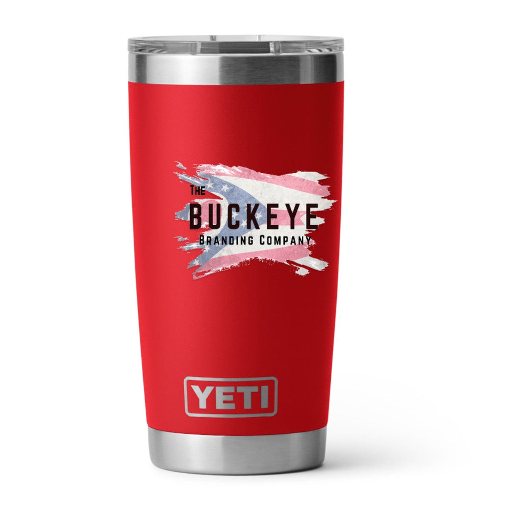 YETI Rambler 20 oz. tumbler in Red, UV printed with a full-color sample logo