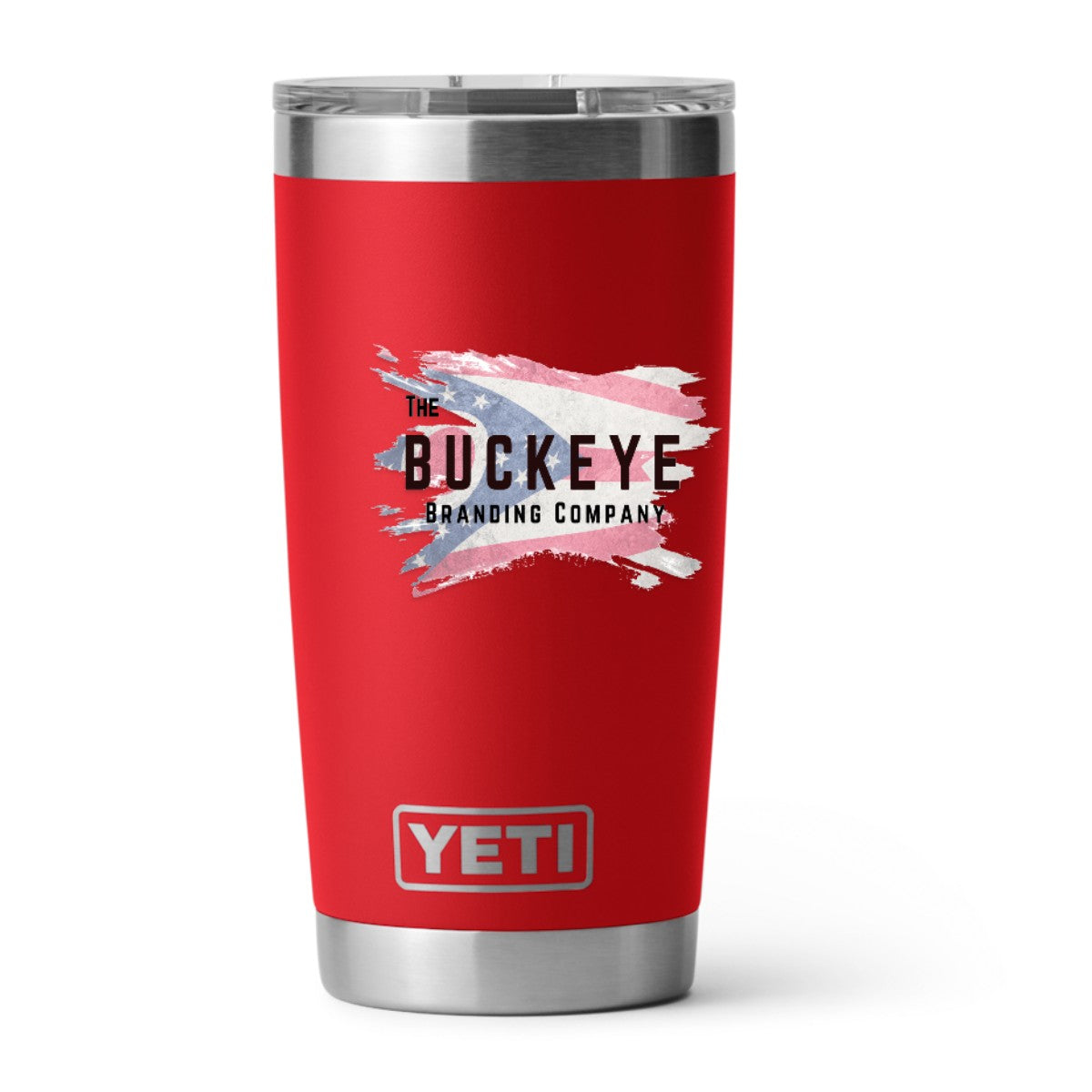 YETI Rambler 20 oz. tumbler in Red, UV printed with a full-color sample logo