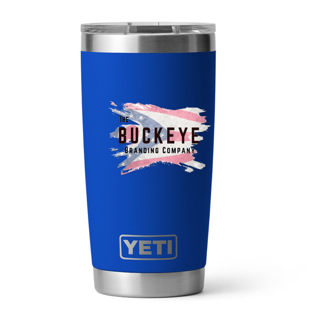 YETI Rambler 20 oz. tumbler in Royal Blue, UV printed with a full-color sample logo