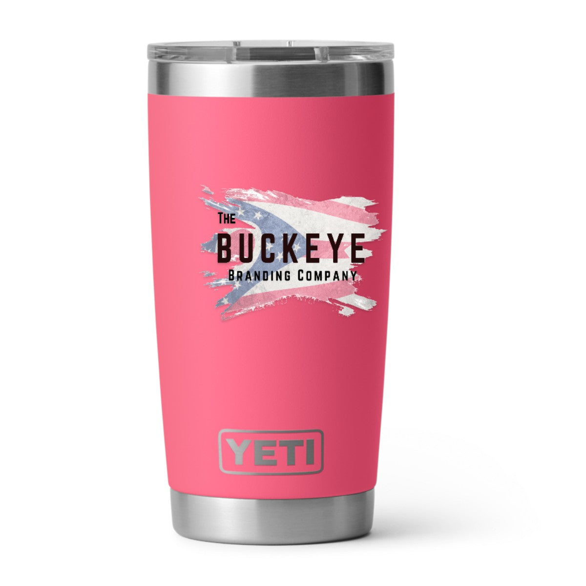 YETI Rambler 20 oz. tumbler in Tropical Pink, UV printed with a full-color sample logo
