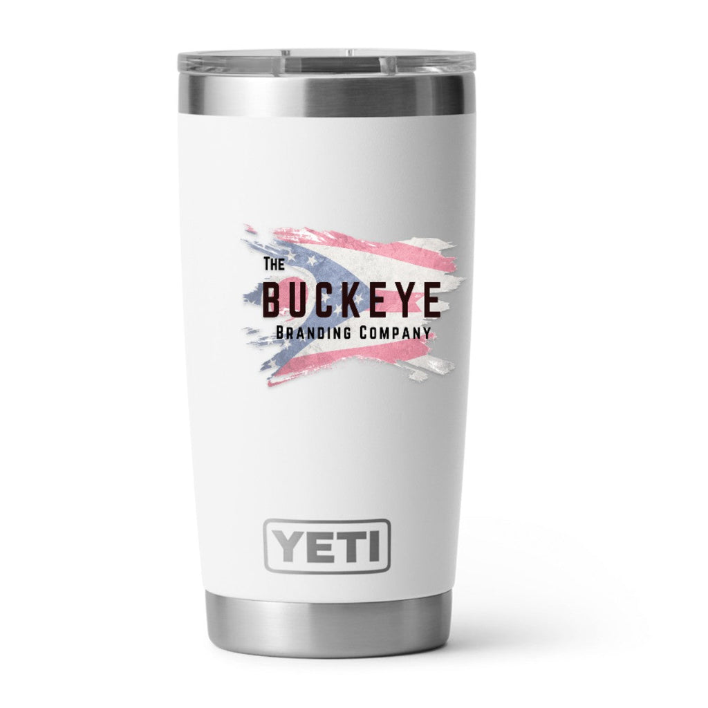 YETI Rambler 20 oz. tumbler in White, UV printed with a full-color sample logo