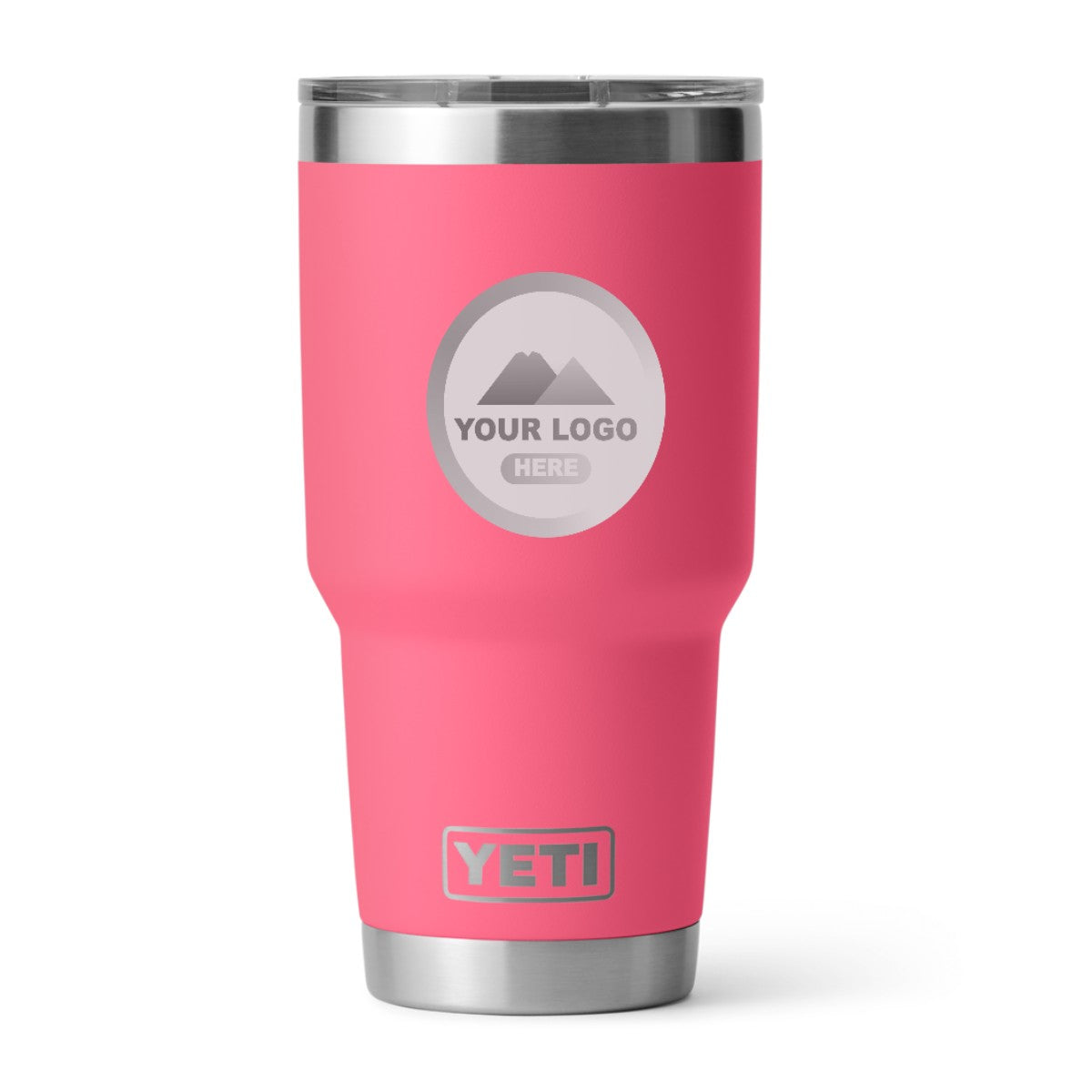 YETI 30 oz Rambler tumbler in Tropical Pink, laser engraved with a sample logo