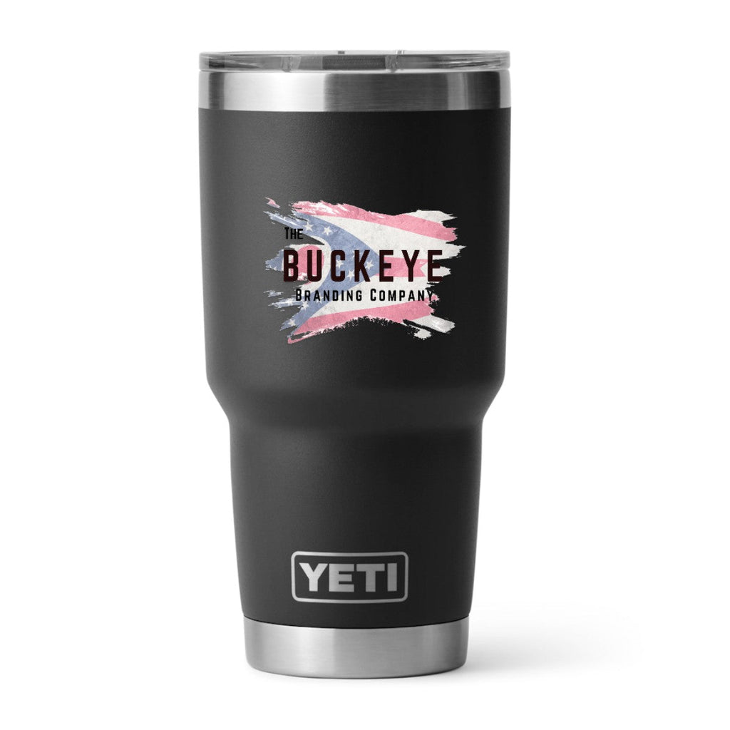 YETI Rambler 30 oz. tumbler in Black, UV printed with a full-color sample logo