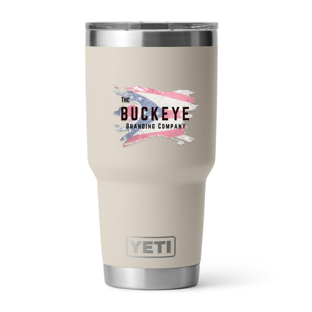 YETI Rambler 30 oz. tumbler in Cape Taupe, UV printed with a full-color sample logo