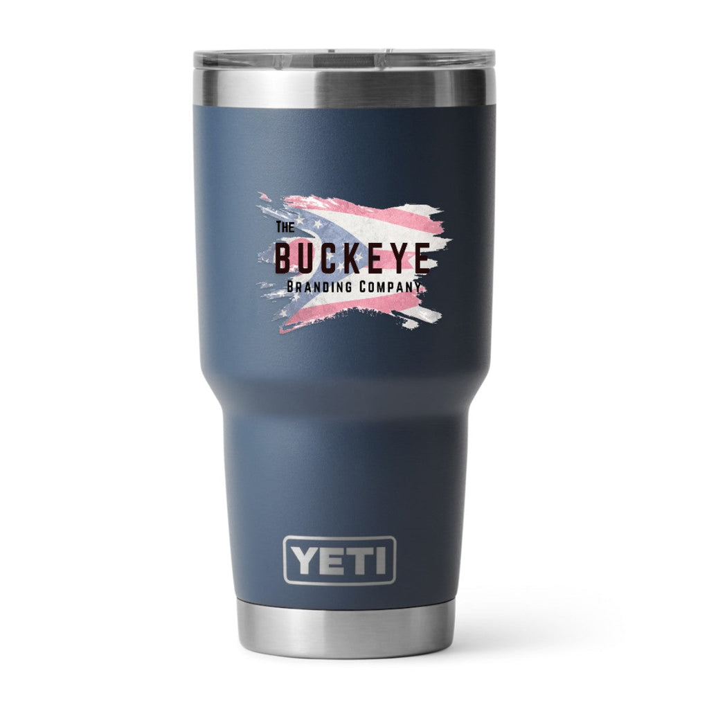 YETI Rambler 30 oz. tumbler in Navy, UV printed with a full-color sample logo