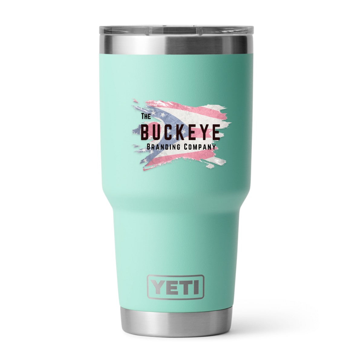 YETI Rambler 30 oz. tumbler in Sea Foam, UV printed with a full-color sample logo