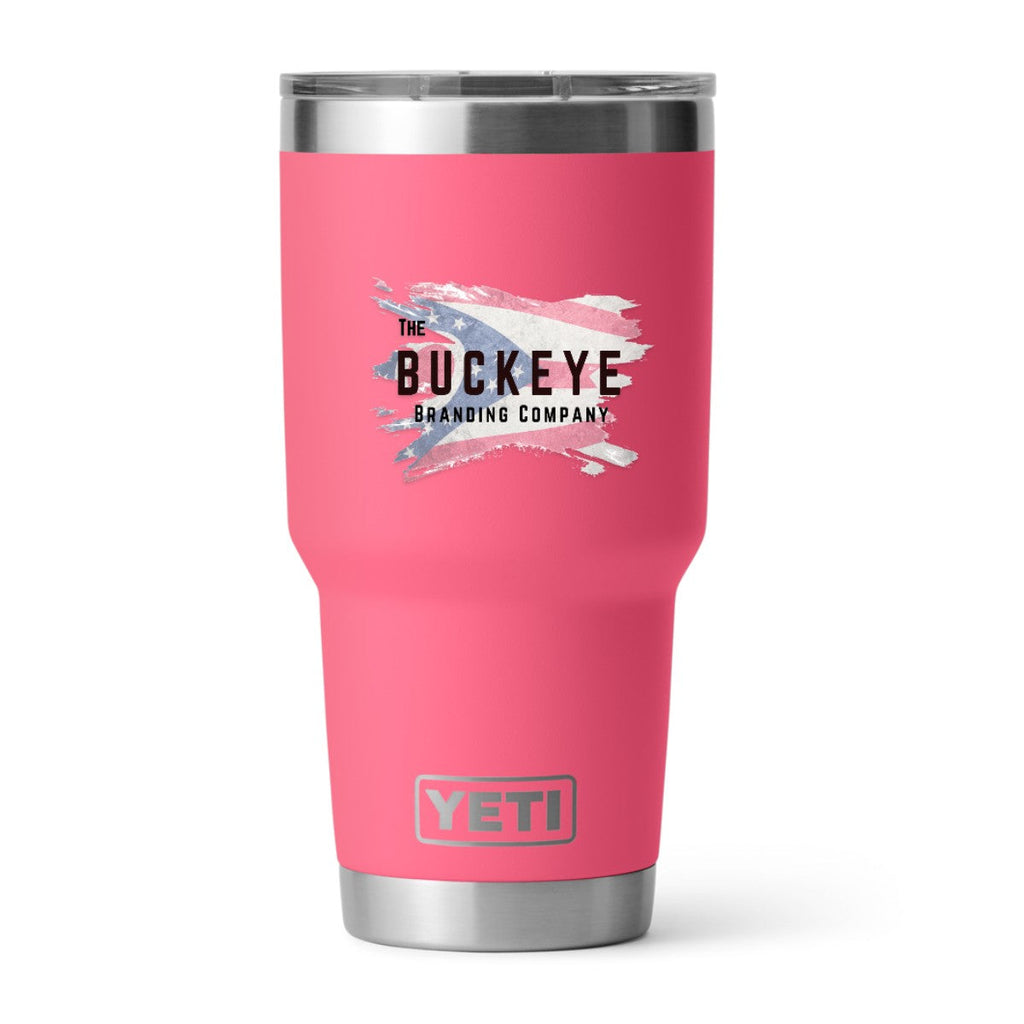 YETI Rambler 30 oz. tumbler in Tropical Pink, UV printed with a full-color sample logo