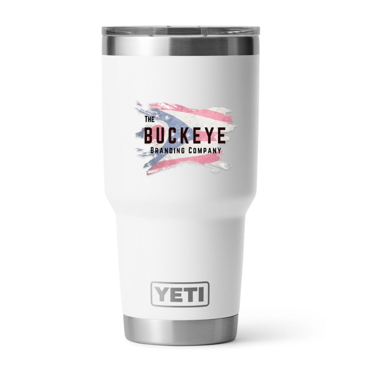 YETI Rambler 30 oz. tumbler in White, UV printed with a full-color sample logo