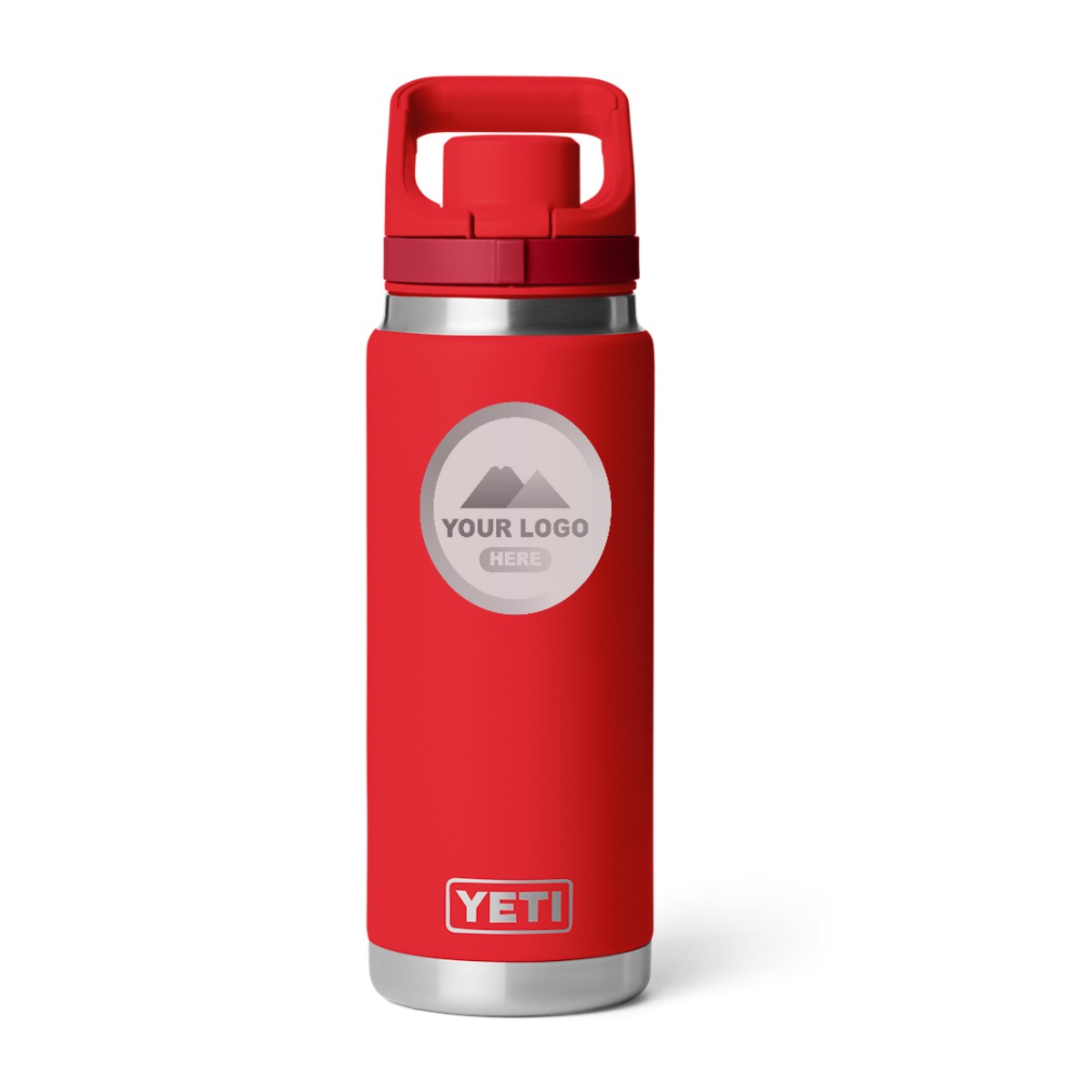 YETI Rambler 26 oz water bottle in Red, laser engraved with a sample logo