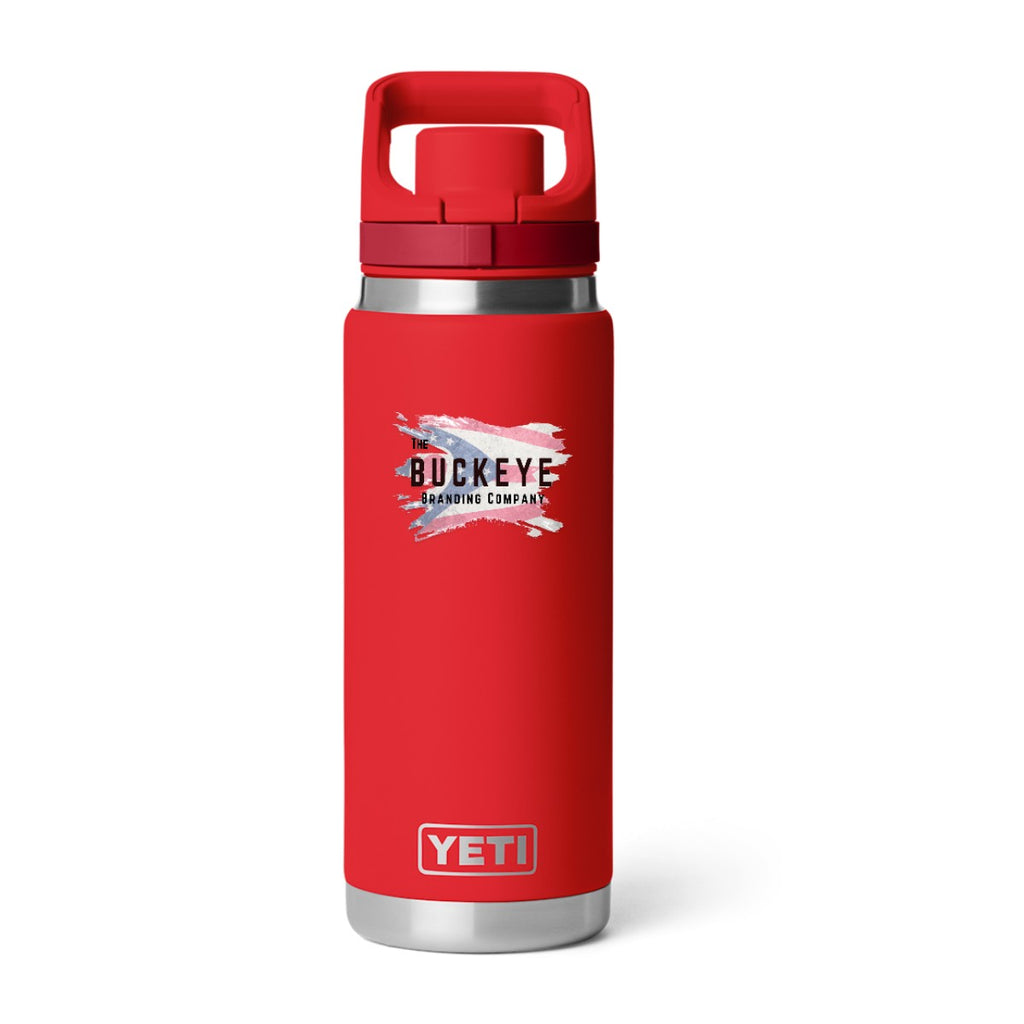 YETI Rambler 26 oz. water bottle in Red, UV printed with a full-color sample logo