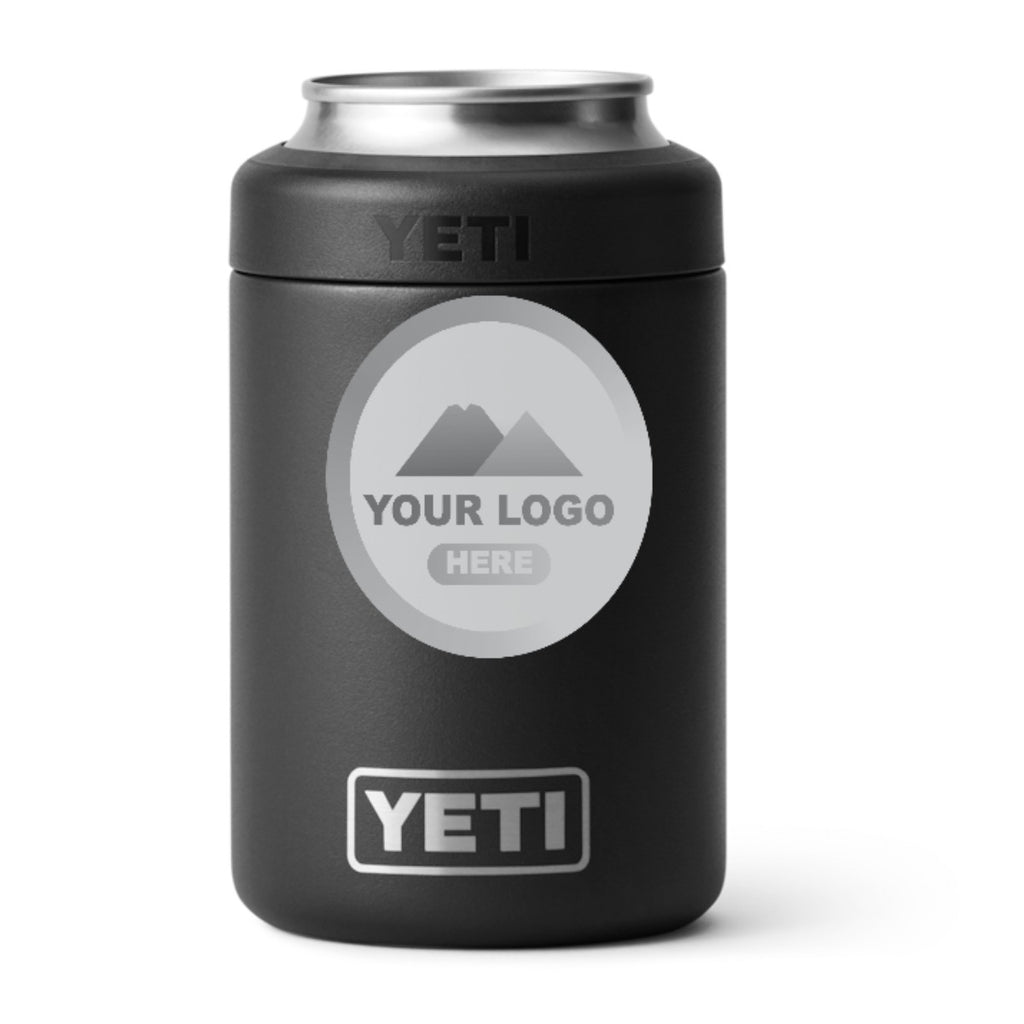 YETI Rambler 12 oz Colster can cooler in Black, laser engraved with a sample logo