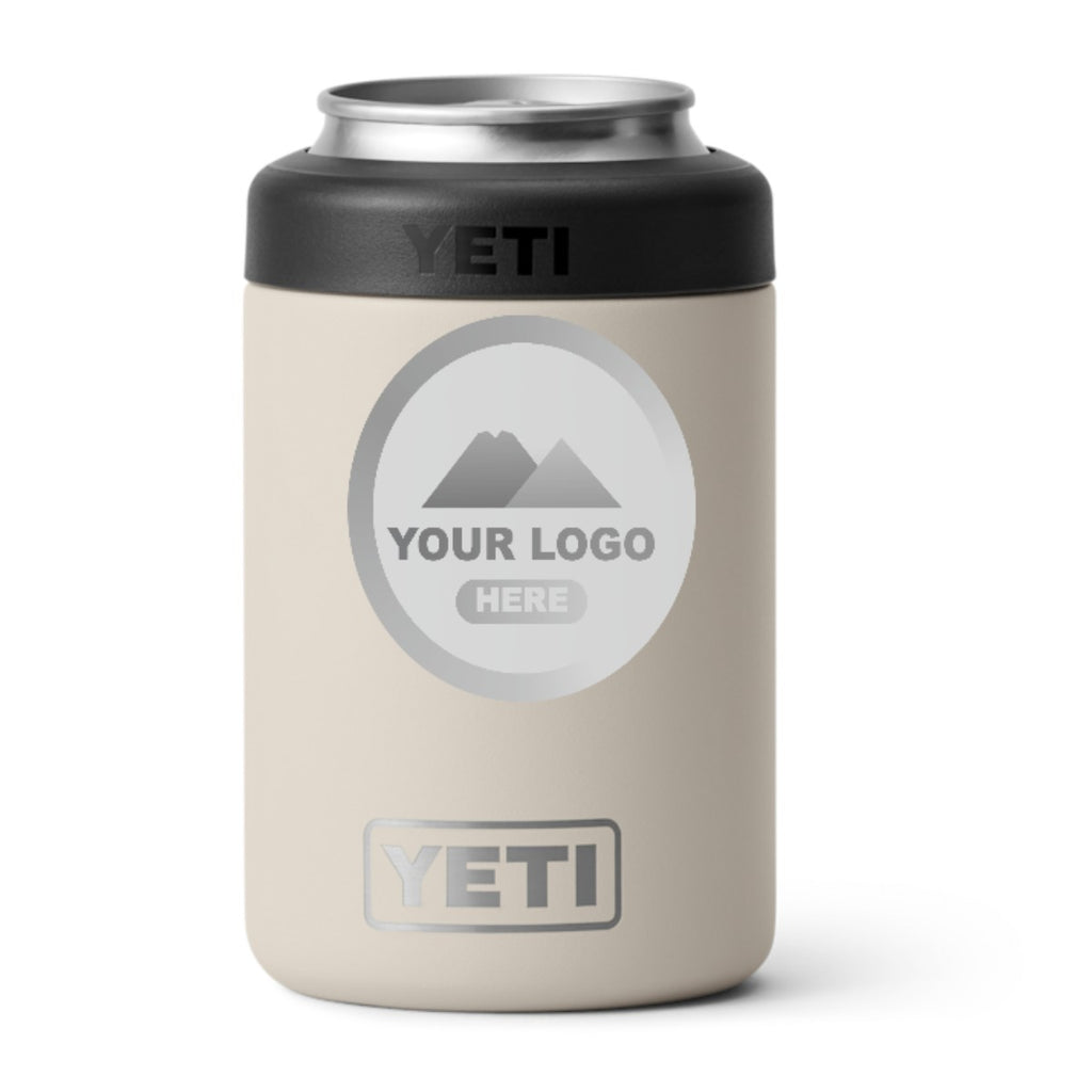 YETI Rambler 12 oz Colster can cooler in Cape Taupe, laser engraved with a sample logo