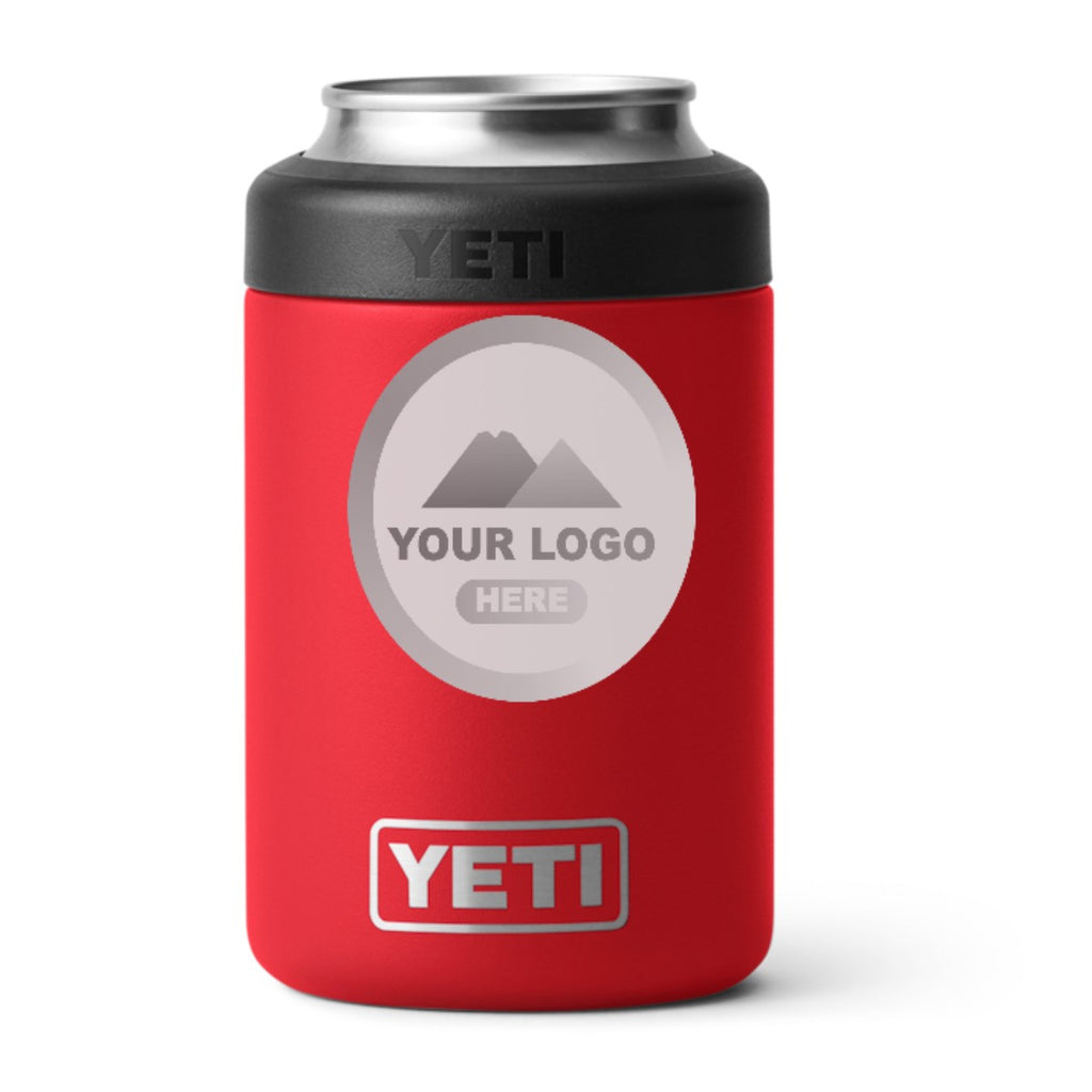 YETI Rambler 12 oz Colster can cooler in Red, laser engraved with a sample logo