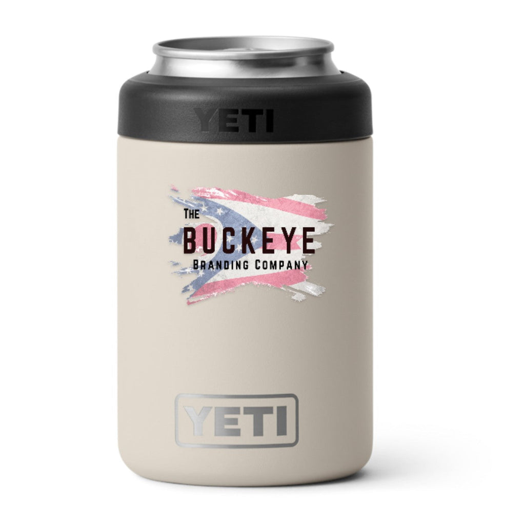 YETI Rambler 12 oz. Colster can cooler in Cape Taupe, UV printed with a full-color sample logo