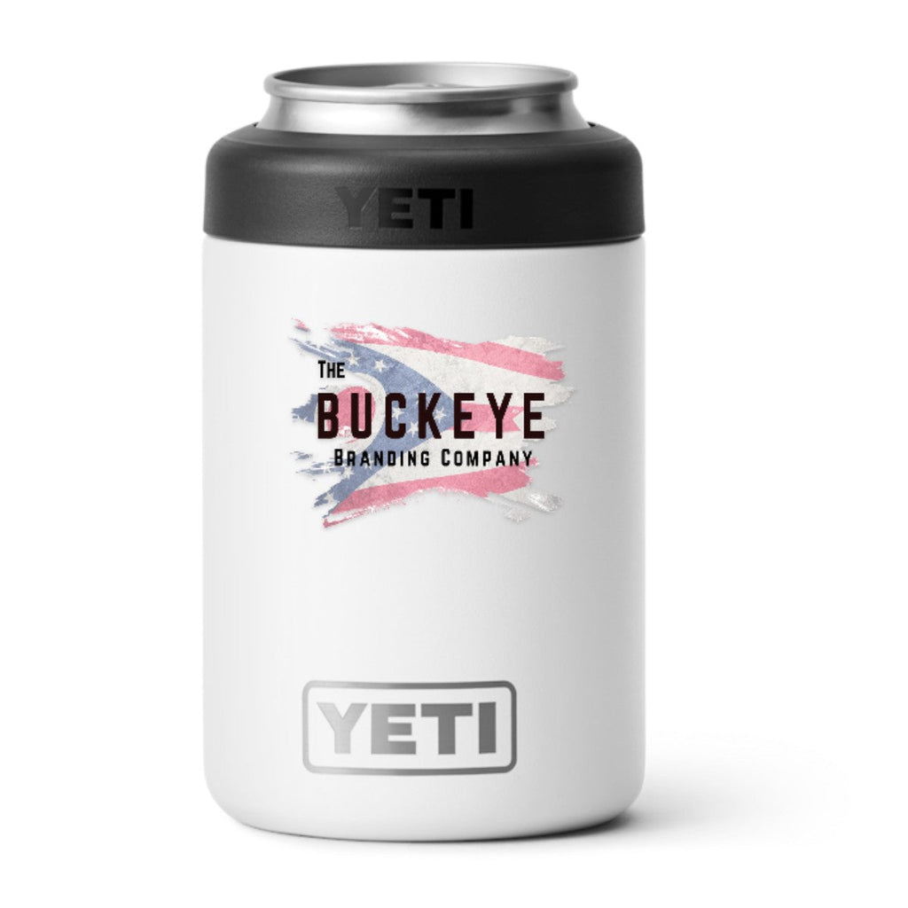YETI Rambler 12 oz. Colster can cooler in White, UV printed with a full-color sample logo