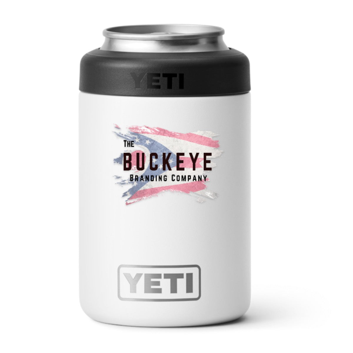 YETI Rambler 12 oz. Colster can cooler in White, UV printed with a full-color sample logo