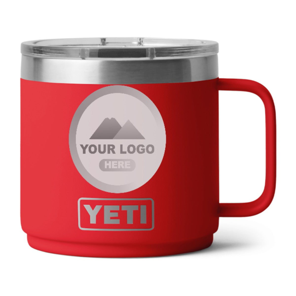 YETI Rambler 14 oz stackable mug in Red, laser engraved with a sample logo