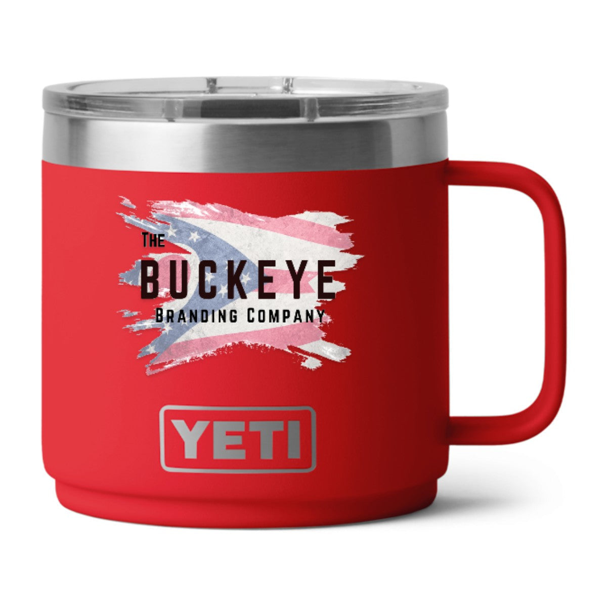 YETI Rambler 14 oz. stackable mug in Red, UV printed with a full-color sample logo