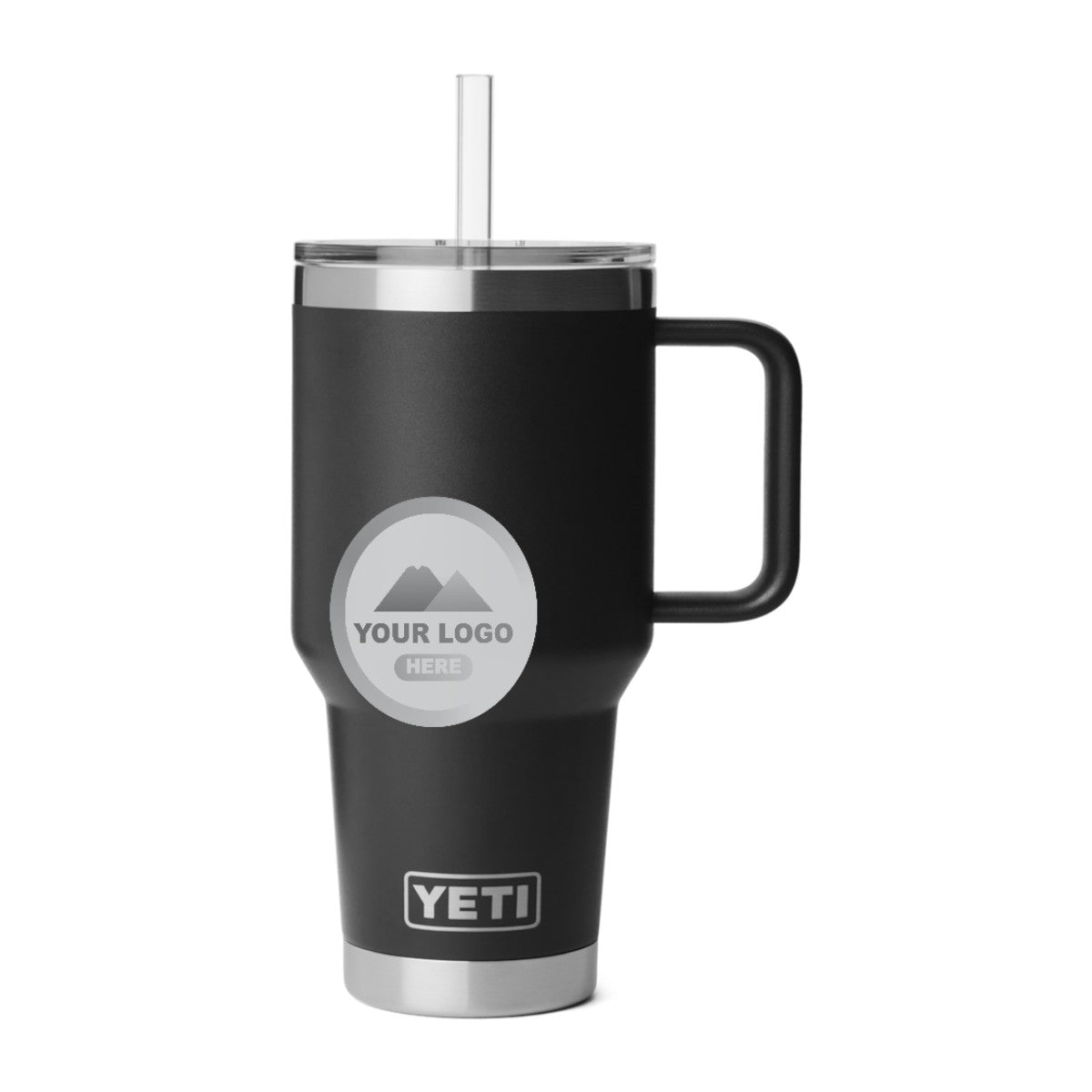 YETI 35 oz straw mug in Black, laser engraved with a sample logo