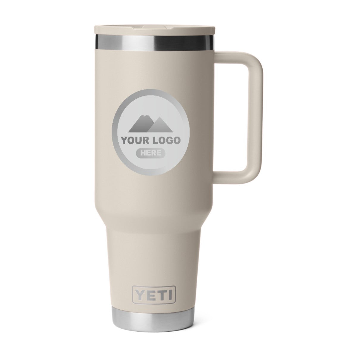 YETI Rambler 40 oz travel straw mug in Cape Taupe, laser engraved with a sample logo