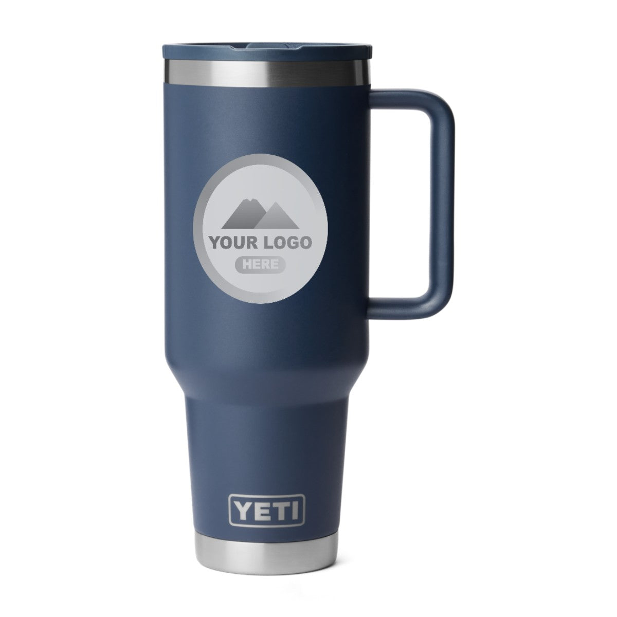 YETI Rambler 40 oz travel straw mug in Navy, laser engraved with a sample logo