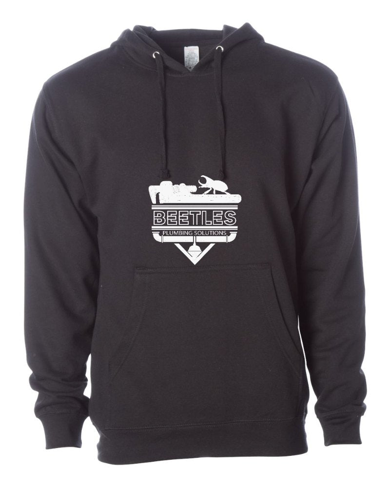 Beetle's Plumbing Independent Trading Hoodie in Black (sample mockup)